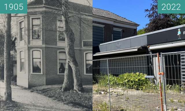 Before-and-after picture of Kennemerstraatweg Dekema-state between 1905 and 2022-Jun-22