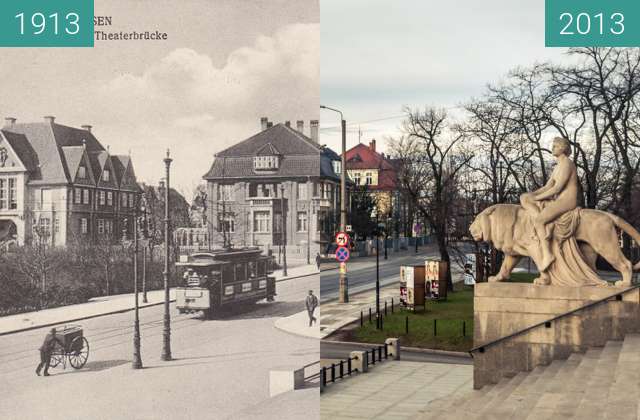 Vorher-Nachher-Bild von Ulica Fredry, widok ze schodów opery zwischen 1913 und 2013