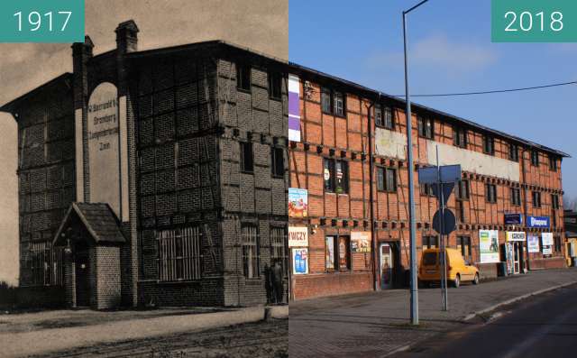 Vorher-Nachher-Bild von Granary in Żnin zwischen 1917 und 02.2018