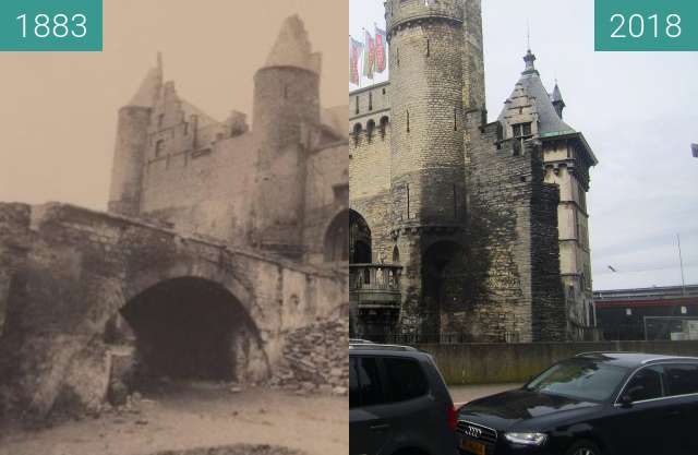 Before-and-after picture of Het Steen between 1883 and 2018-Apr-02