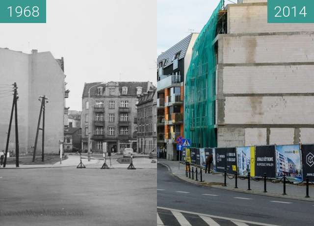 Before-and-after picture of Ulica Poznańska between 1968 and 2014-Aug-12