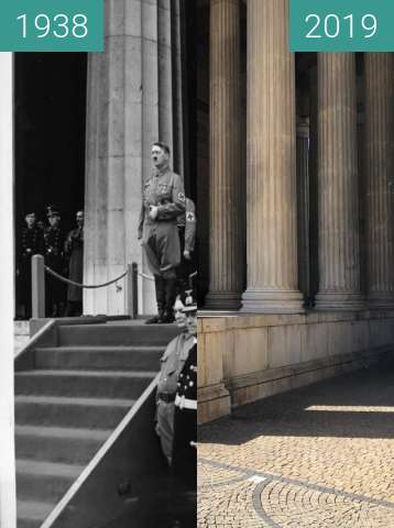 Before-and-after picture of Hitler am Königsplatz, 9.11.1938 (2) between 1938-Nov-09 and 2019-Sep-04