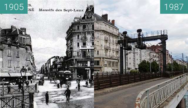 Image avant-après de Grenoble | Cours Berriat : Passage à niveaux. entre 1905 et 2015