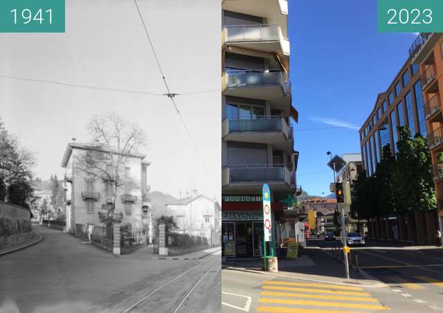 Vorher-Nachher-Bild von Incrocio via Trevano e via Castausio - Lugano zwischen 1941 und 2023