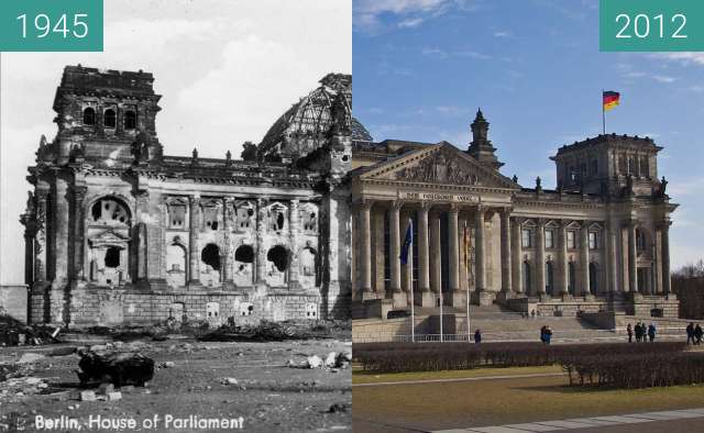 Before-and-after picture of Berlin - Reichstag 1945/2012 between 1945 and 2012