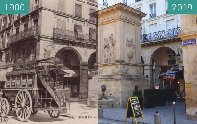 Before-and-after picture of Fontaine de Mars between 1900 and 2019-Feb-17