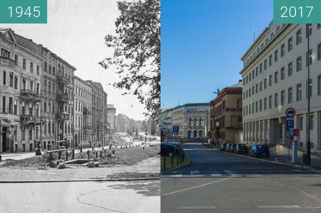 Before-and-after picture of Aleje Marcinkowskiego between 1945 and 2017-Jun-02