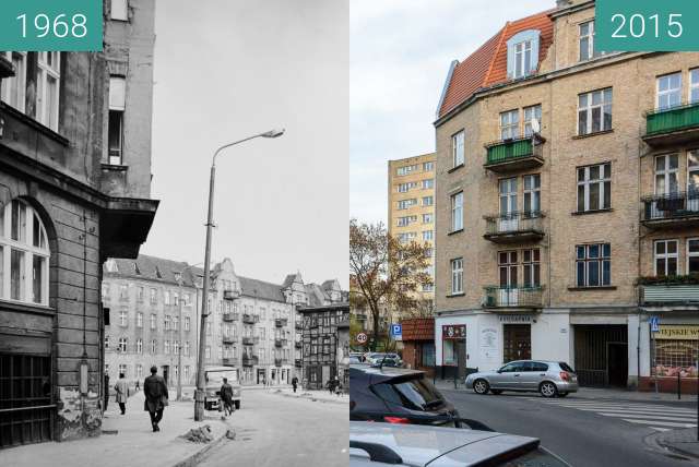 Before-and-after picture of Ulica Poznańska between 1968 and 2015