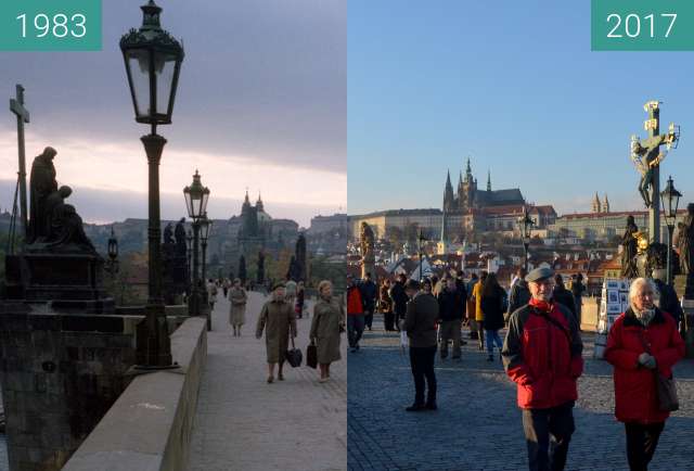 Image avant-après de Prager Burg von der Karlsrbrücke aus gesehen entre 1 oct. 1983 et 14 nov. 2017