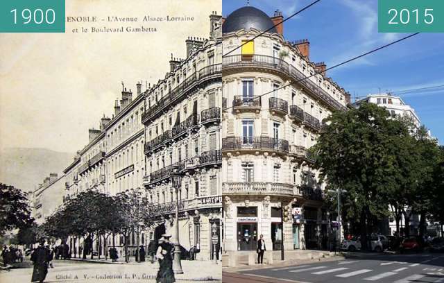 Before-and-after picture of Grenoble | Boulevard Gambetta  between 1900 and 2015