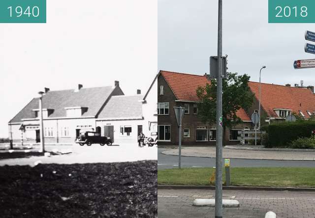 Before-and-after picture of The Brink in the village of Slootdorp between 1940 and 2018-Jun-19