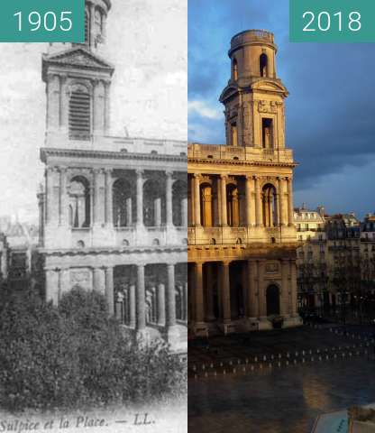 Before-and-after picture of Eglise Saint Sulpice between 1905 and 2018-Jan-16