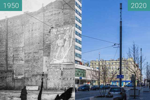 Before-and-after picture of Ulica św. Marcin between 1950 and 2020