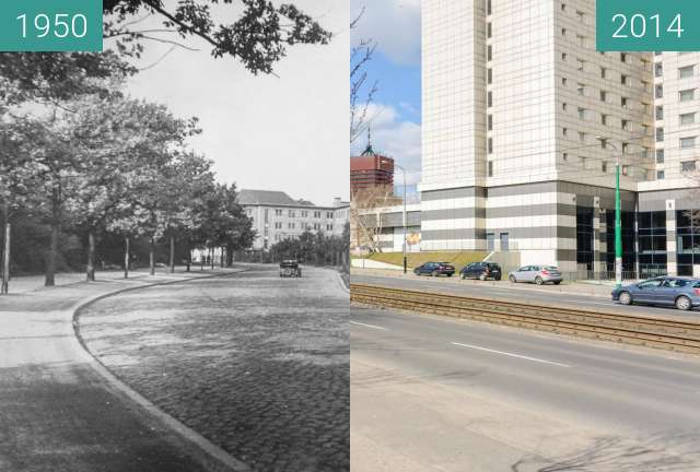 Image avant-après de Poznań, ulica Królowej Jadwigi entre 1950 et 12 août 2014