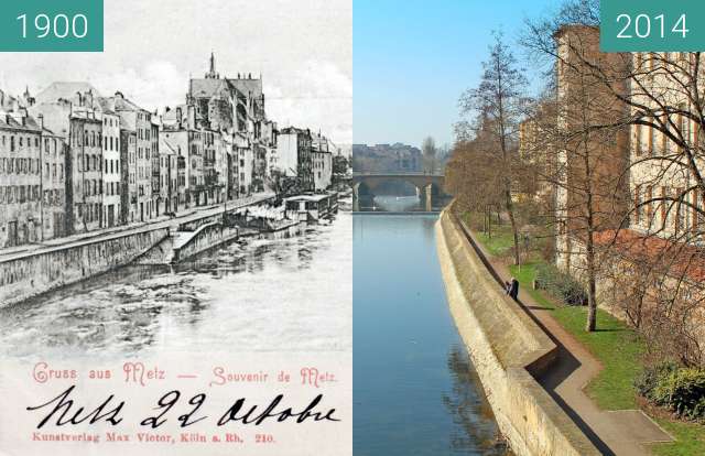 Before-and-after picture of Hôpital Bon Secours between 1900 and 2014