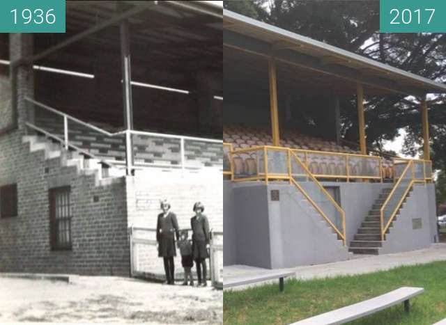 Before-and-after picture of Drummoyne Oval Grandstand between 1936 and 2017