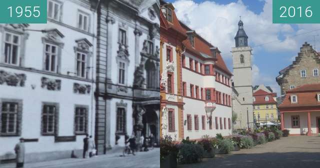 Before-and-after picture of Thüringer Staatskanzlei between 1955 and 2016-Aug-19