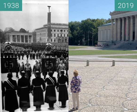 Vorher-Nachher-Bild von Hitler am Königsplatz, 9.11.1938 zwischen 09.11.1938 und 04.09.2019