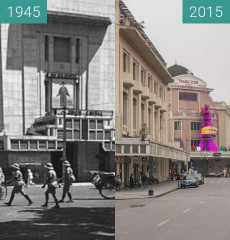 Vorher-Nachher-Bild von Kreuzung in Hanoi zwischen 1945 und 11.12.2015