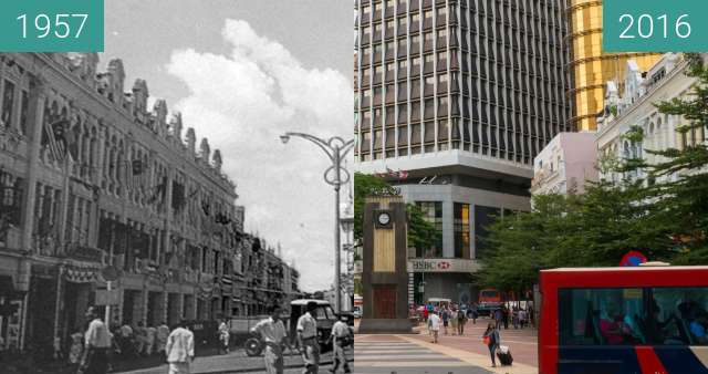 Before-and-after picture of Clock Tower at the Old Market Square between 1957 and 2016-Jul-17