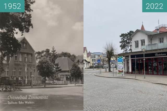 Before-and-after picture of Zinnowitz between 1952 and 03/2022