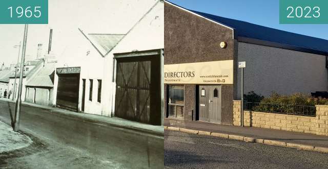 Before-and-after picture of garage buildings between 1965 and 2023-May-24