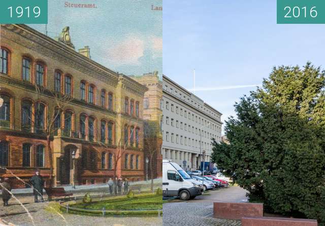 Before-and-after picture of Aleje Marcinkowskiego between 1919 and 2016