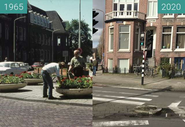 Before-and-after picture of Stationsweg ca. 1965 - 2020 between 1965 and 2020-Feb-25