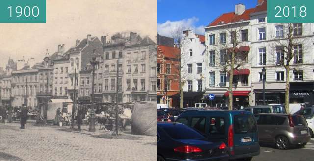 Before-and-after picture of Place du Grand Sablon between 1900 and 2018-Mar-31