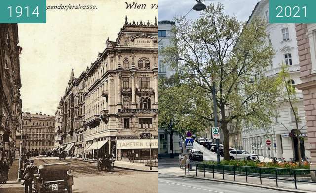 Vorher-Nachher-Bild von Theobaldgasse, Gumpendorferstraße zwischen 1914 und 05.2021