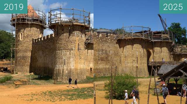 Vorher-Nachher-Bild von Burg Guédelon zwischen 19.08.2019 und 30.05.2025