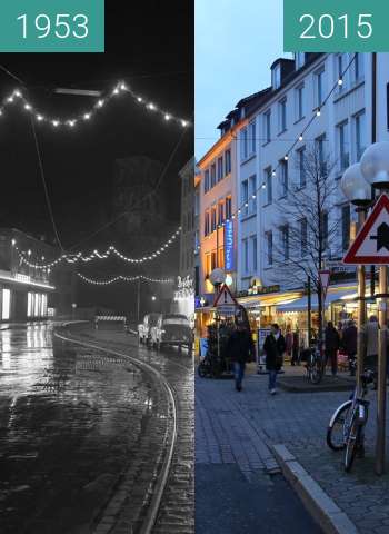 Image avant-après de Johannisstraße in der Weihnachtszeit entre 1953 et 12 déc. 2015