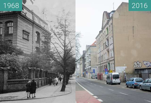 Before-and-after picture of Ulica Krakowska between 1968-Aug-12 and 2016-Aug-12