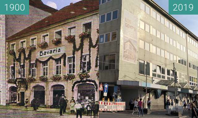 Before-and-after picture of Bayrischer Hof between 1900-Sep-21 and 2019-Jun-24