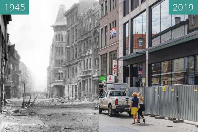 Vorher-Nachher-Bild von Ulica Półwiejska zwischen 1945 und 2019