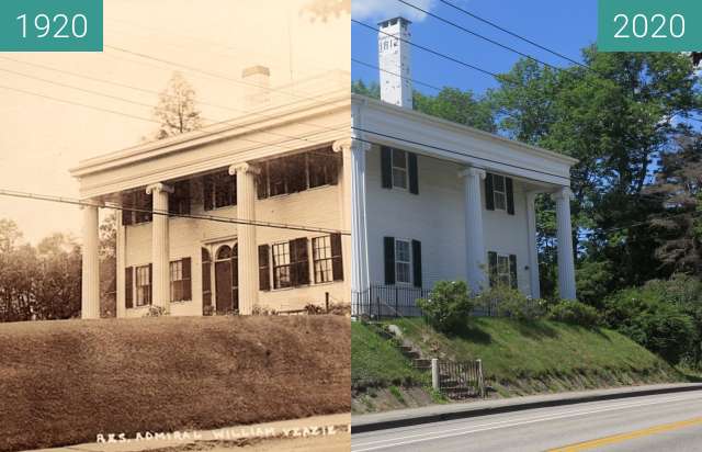 Before-and-after picture of Johnson/Pratt House; Belfast, Maine between 1920 and 2020-Jul-29