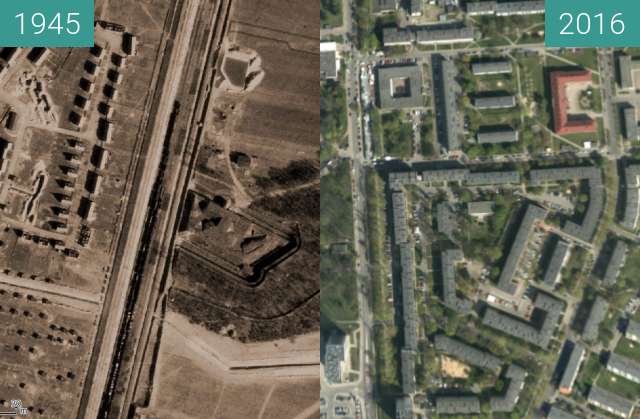 Vorher-Nachher-Bild von Dębiec zwischen 1945 und 2016