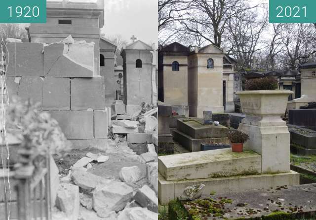 Before-and-after picture of Destructions on Père Lachaise between 04/1918 and 02/2021