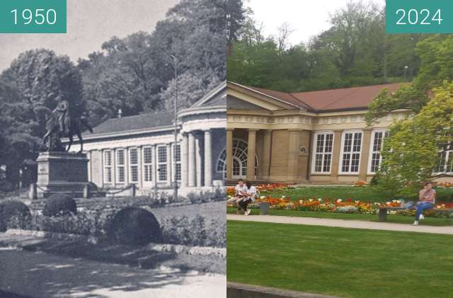 Before-and-after picture of Bad Cannstatt Kursaal between 1950 and 2024-Apr-08