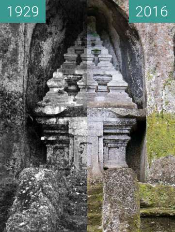 Before-and-after picture of Shrine on the East Side of Pura Gunung Kawi between 1929 and 2016-Jun-15