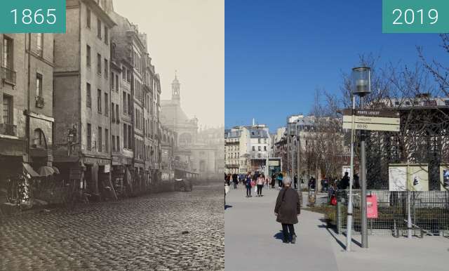 Before-and-after picture of Les Halles between 1865 and 2019-Feb-23