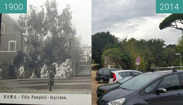 Before-and-after picture of Entrance of Villa Pamphilj between 1900 and 2014-Nov-11