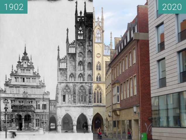 Before-and-after picture of Rathaus Münster between 1902 and 05/2020