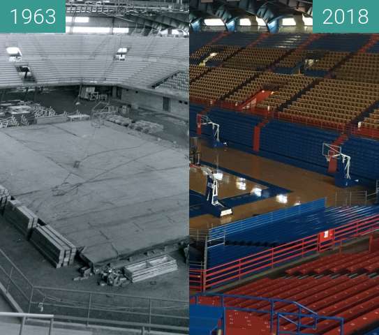 Before-and-after picture of Allen Fieldhouse 1963-2018 between 1963 and 2018-Apr-17