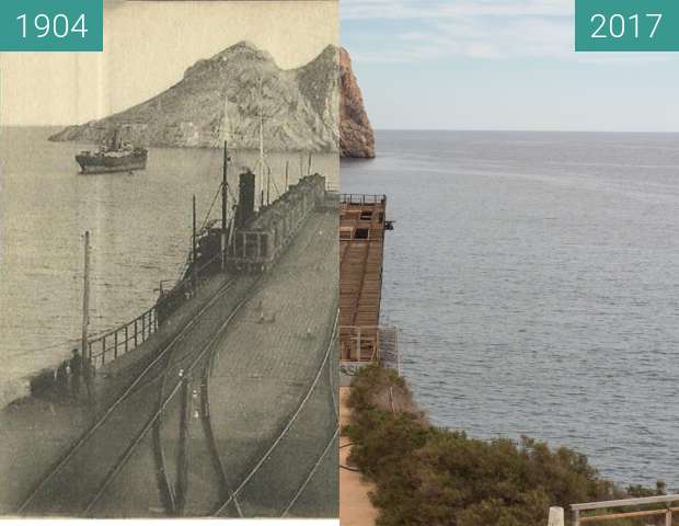 Before-and-after picture of The Embarcadero de Mineral el Hornillo between 1904 and 2017-Feb-14