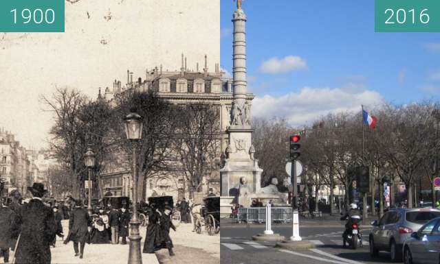 Before-and-after picture of Place du Chatelet between 1900 and 2016-Feb-19