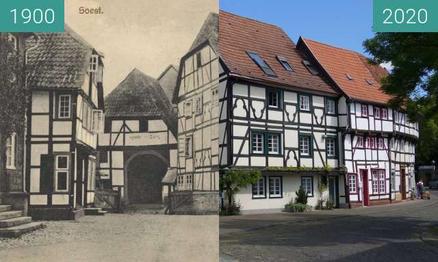 Before-and-after picture of Osthofenstraße between 1900 and 05/2020