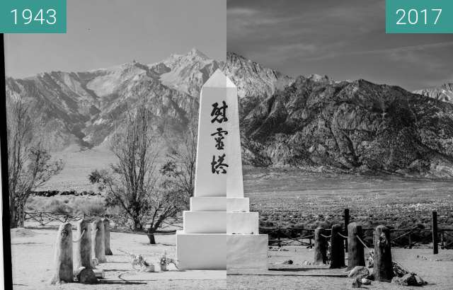 Vorher-Nachher-Bild von Manzanar Cemetery Monument zwischen 1943 und 19.09.2017