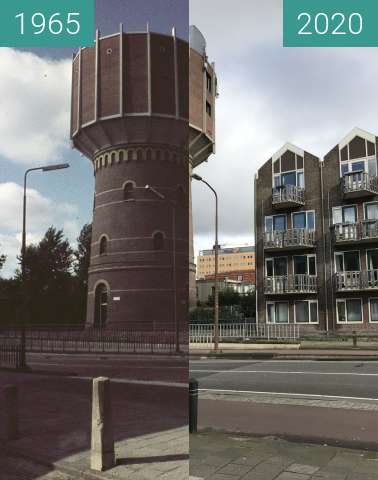 Before-and-after picture of Water tower Alkmaar 1965 - 2020 between 1965 and 2020-Feb-25