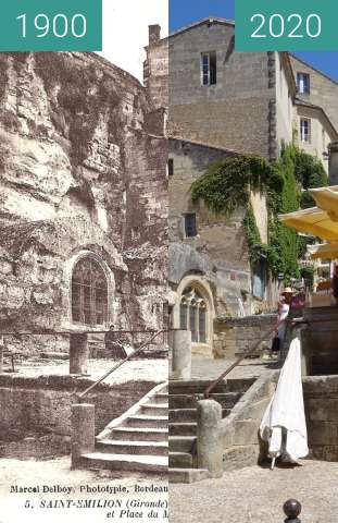 Before-and-after picture of Monolithic church of Saint-Émilion between 1900 and 07/2020